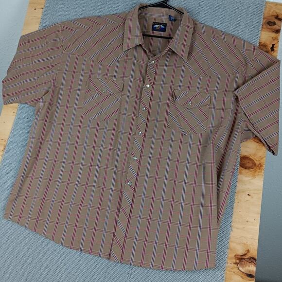 Falcon Bay Vintage Western Shirt Men's 4XL Tan Plaid Pearl Snap Rockabilly Rodeo - Picture 3 of 10